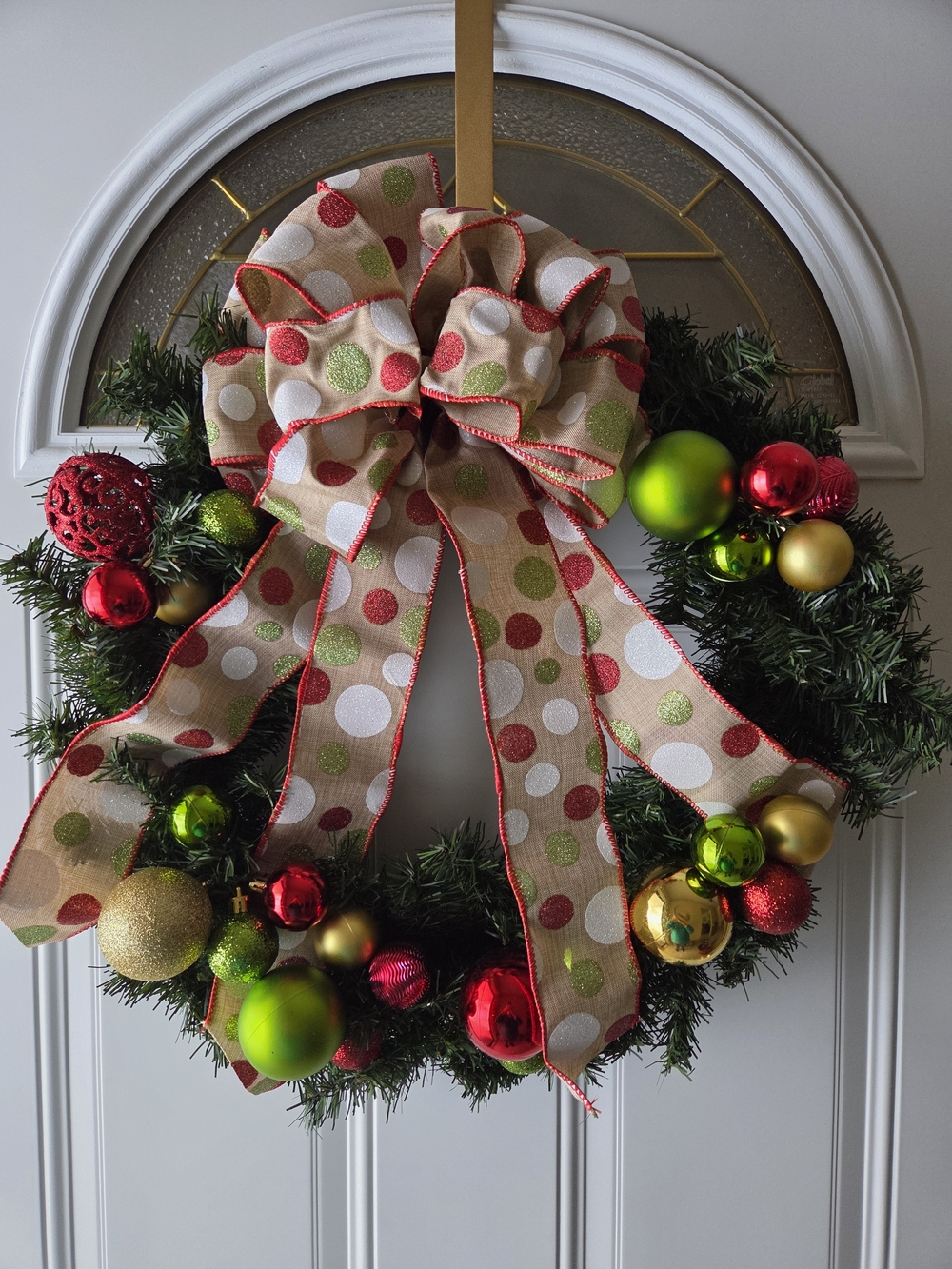 Festive Red & Green Holiday Wreath with Polka Dot Bow